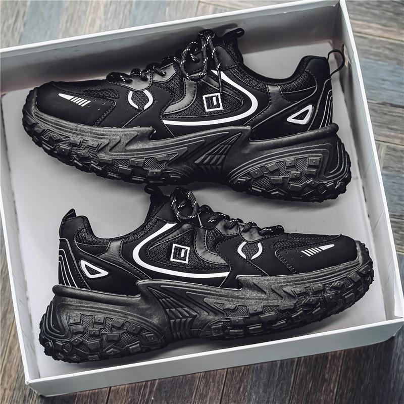 

2024 новые осенние мужские спортивные туфли супер горячие туфли на платформе для пап, уличные модные туфли для стрельбы и отдыха для мужчин 44 чёрный