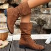 Plus Size Stack Boots Fashion Round Toe Suede Sleeve Soft Sole Anti-Slip Wear-Resistant Block Heel Booties