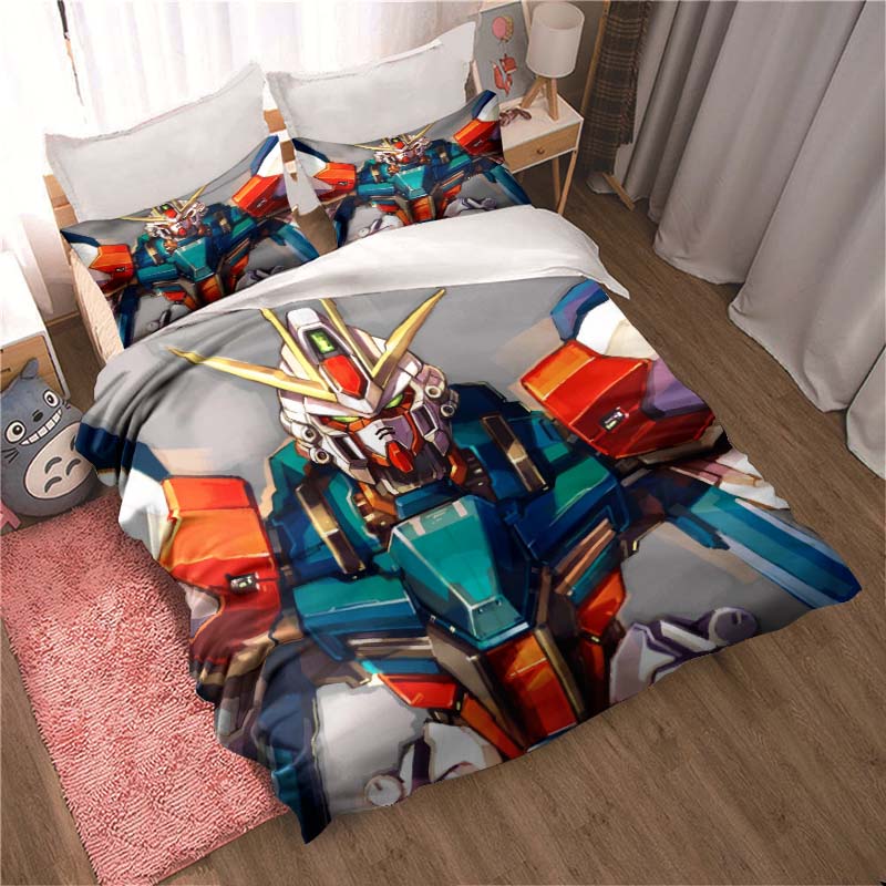 "3D Mobile Suit Gundam" anime-themed comfortable bedding set, including duvet cover, pillowcases, and children's set.