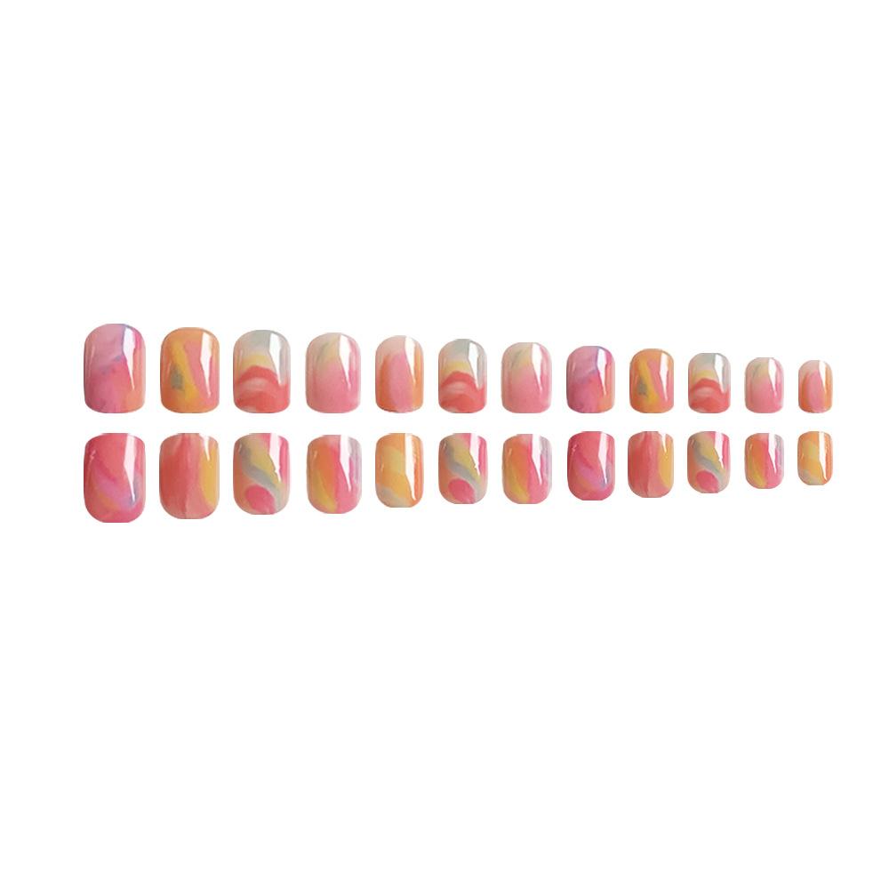 24pcs Press On Nails Colorful Gradient Bright White Fashionable Nails Short Square Nails Removable Fake Nails