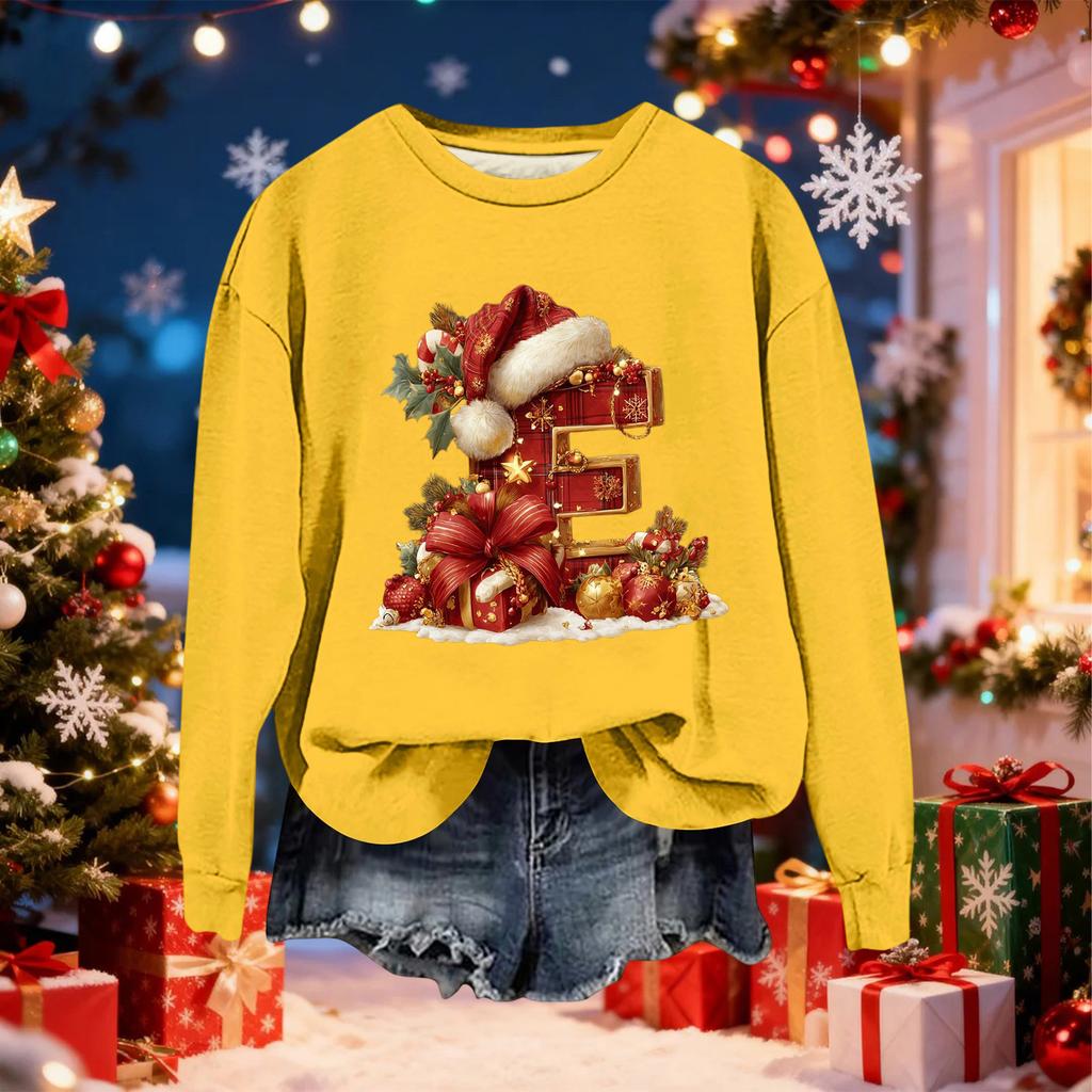 Женский модный повседневный свитшот с длинными рукавами и рождественским принтом в виде букв, с круглым вырезом