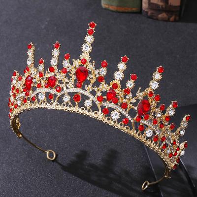 Corona de diamantes de imitación rojos, accesorios para el cabello de boda barrocos, tiara nupcial, corona