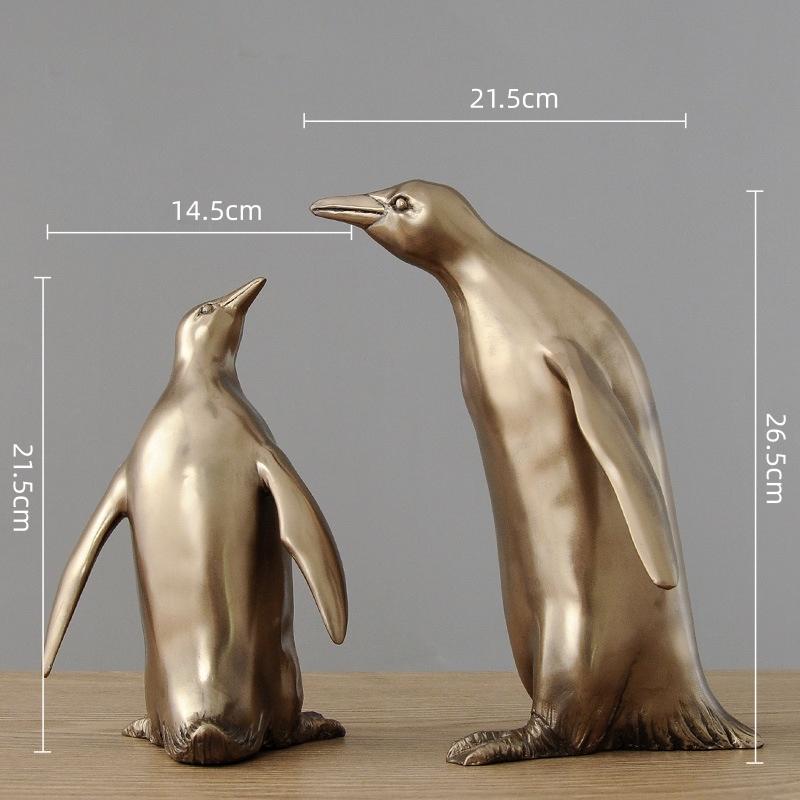 Brass Penguin Simulation Animal Sculpture Mother and Baby Penguins Golden Metal Ornaments Antarctic Statue Home Decoration
