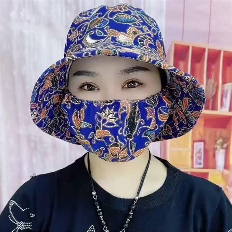 Women's UV protection mask hat integrated summer bucket hat mother sun hat tea picking hat sunshade mask