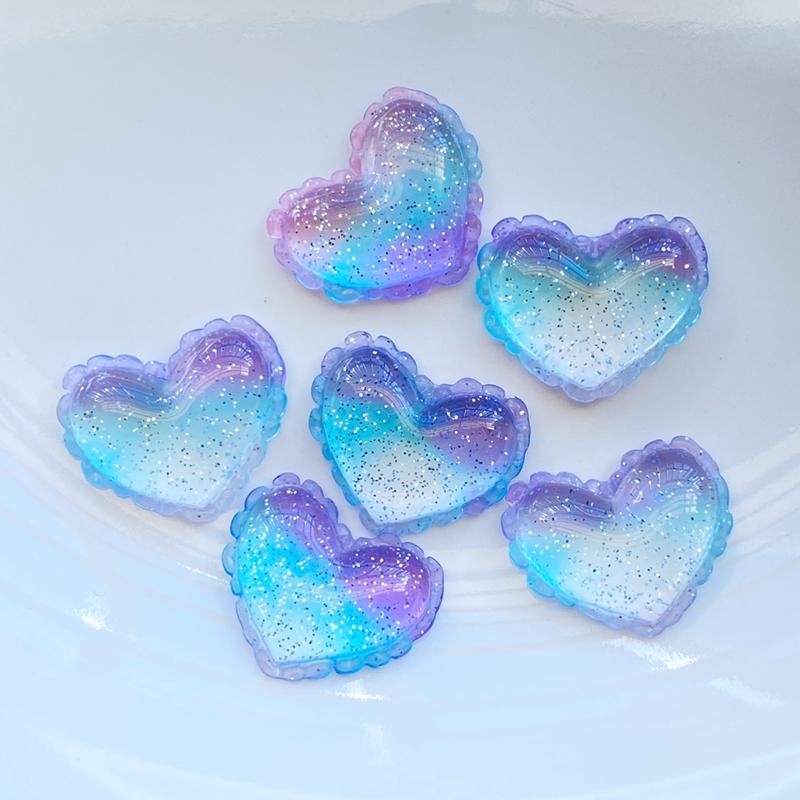 10Pcs New Cute Resin Shiny Tricolor Heart Flat Back Cabochon Scrapbook Kawaii DIY Embellishments Accessories