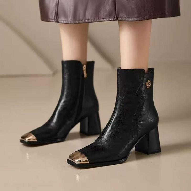 Women's Booties Autumn and Winter Chunky Heel Low Heel French Niche Chelsea Boots Soft Leather High-end Sense
