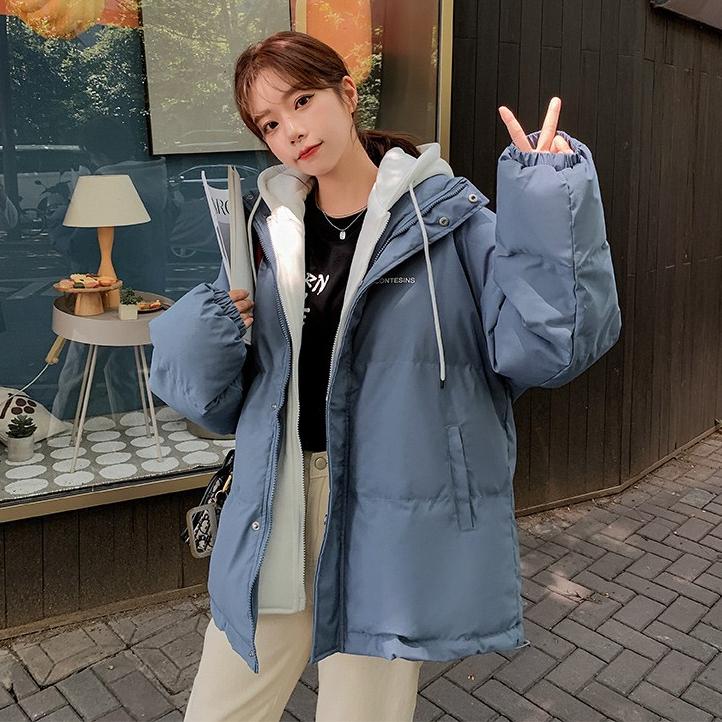 Winter Jacket Women Overcoat Thick Down Cotton Padded Short Parkas Fake Two-piece Oversize Casual Hooded Bubble Coat Female