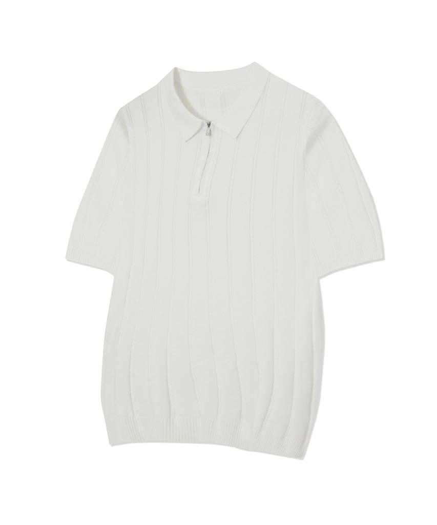 IRONYPORNO WHITELINE 86-Iro356 Micro Cable Half-Zip Collared Short Sleeve Knit White