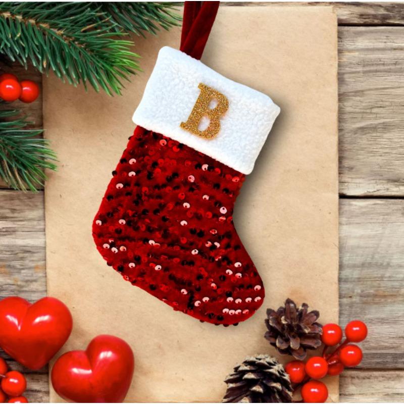 New creative DIY silver sequined knitted socks red letter christmas stockings christmas day decorative knickknacks
