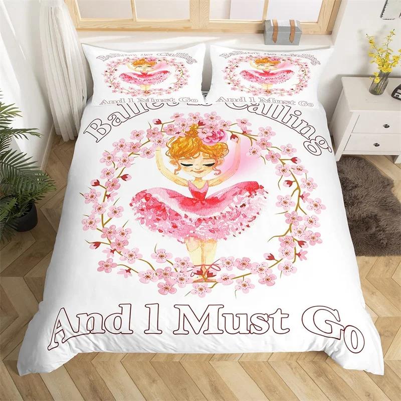 Comforter Ballet Ballerina Rose Flower Bedding Set Cute Little Dancers Comforter Twin King For Girl Gymnastics Lover
