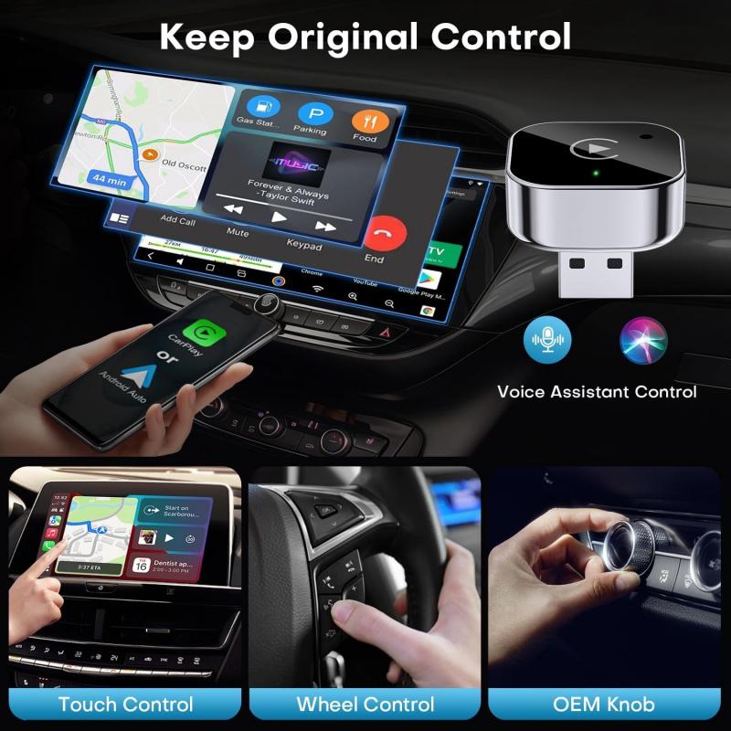 2-in-1 Wireless CarPlay Android Auto Adapter USB USB-C Dongle Plug and Play Fast Auto Connect No Delay Compact for Car Screen