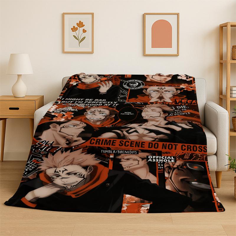 Cartoon Jujutsu Kaisen Anime Itadori Yuj Flannel Blanket Soft Warm Throw Blanket for Bedroom Living Room Bed Travel Picnic Kid