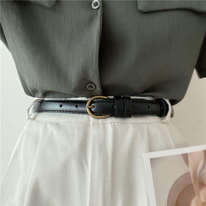 Versatile Thin Leather Belt for Women: Retro Korean Style for Jeans, Trousers and Dresses