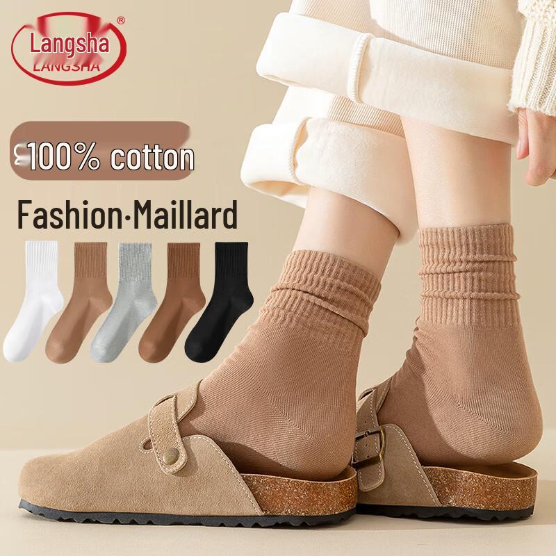 Langsha Women s 100% Cotton Mid-Calf Socks One Size