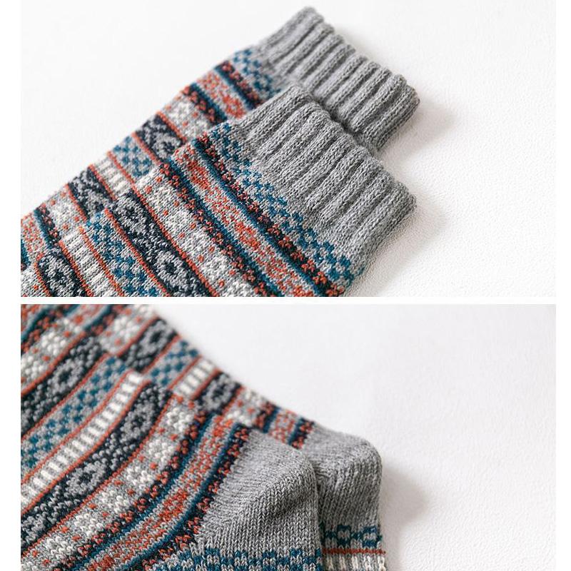 Men Wool Socks 5 Pairs High Quality Business Thicken Men's Socks Winter Warm Retro National Style Small Square For Snow Boots New