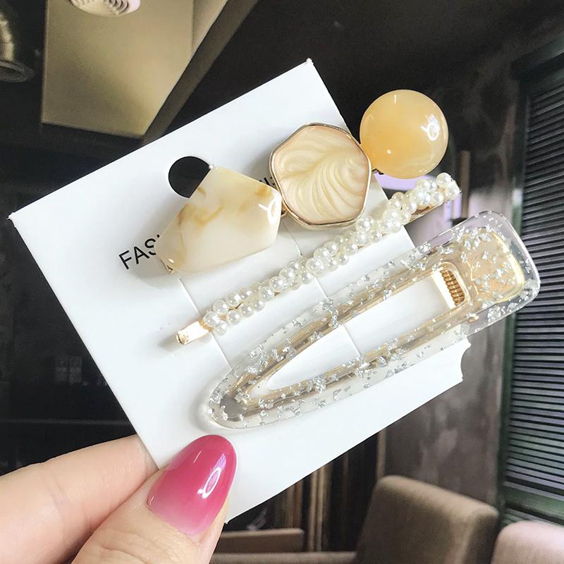 Fashion Hair Pins Side Clip Set Sweet Acrylic Waterdrop Hair Barrettes For Women Girls Korean Geometric Hair Accessories Jewelry