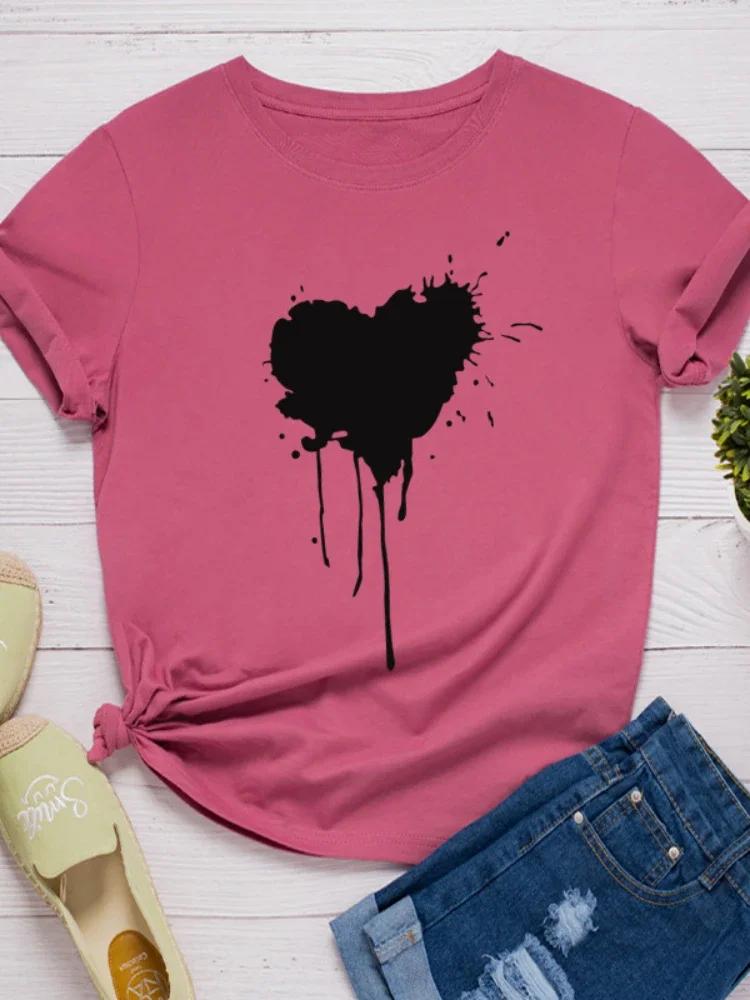 Melting Heart Print Women T Shirt Short Sleeve O Neck Loose Women Tshirt Ladies Tee Shirt Tops Clothes Camisetas Mujer