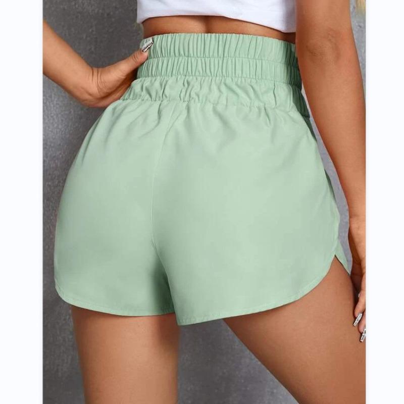 VEZFAA Women's Fashion Casual Solid Color Print High Waist Sport Shorts