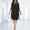 HNXC Women's Fashion Summer Spring Solid Color Print 3/4 Sleeve O-Neck Casual Dresses