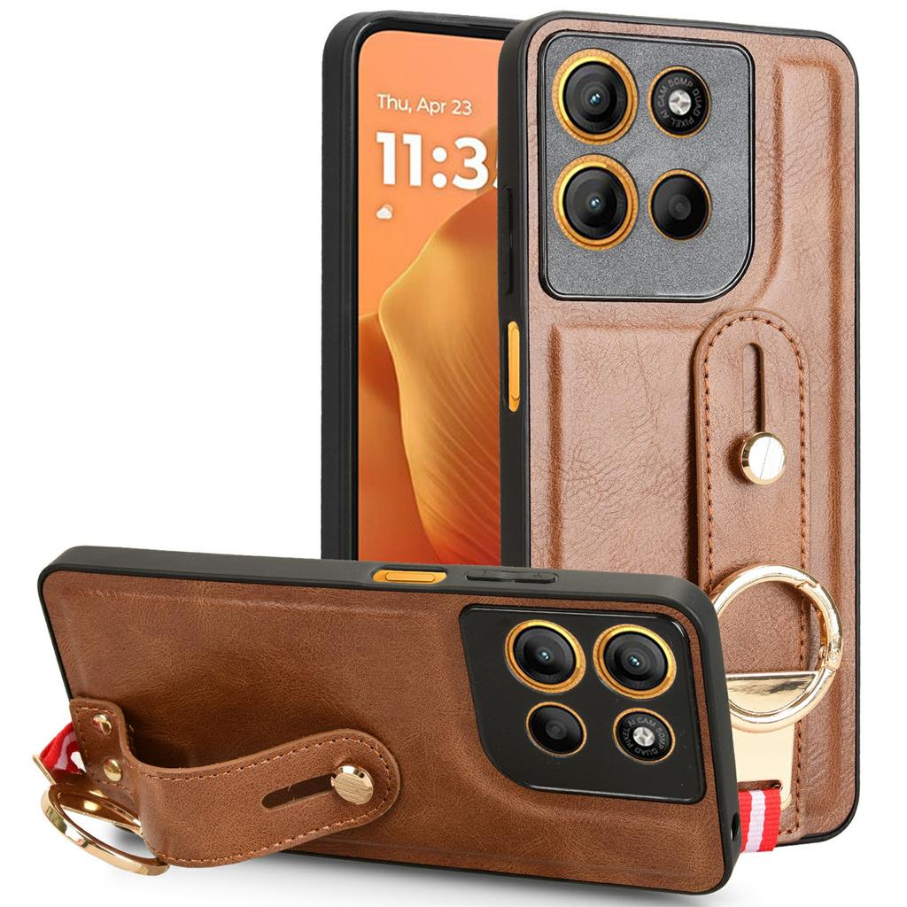 For Motorola Moto G15 4G/G15 Power 4G Case Wristband Kickstand Leather+PC+TPU Phone Cover with Bottle Opener