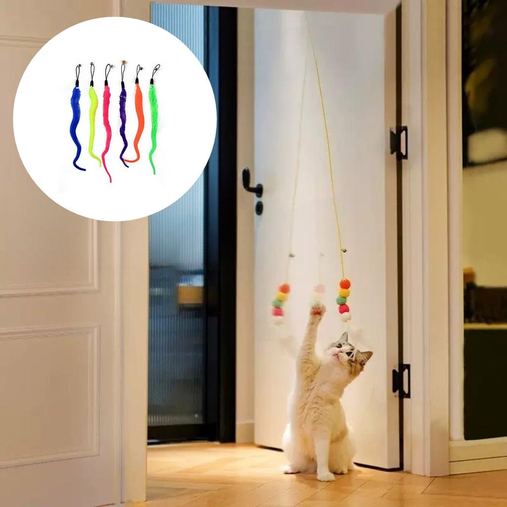 Katzen-Teaser-Stab mit Plüschwürmern und Glöckchen Interaktives Kätzchenspielzeug zum Spielen und Trainieren Haustierspielzeug Haustierprodukte Ersatzkopf