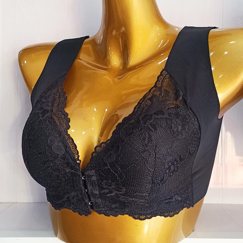 

Wind women s lace bra large size underwear vest type front buckle thin cup no steel ring bra M чорний