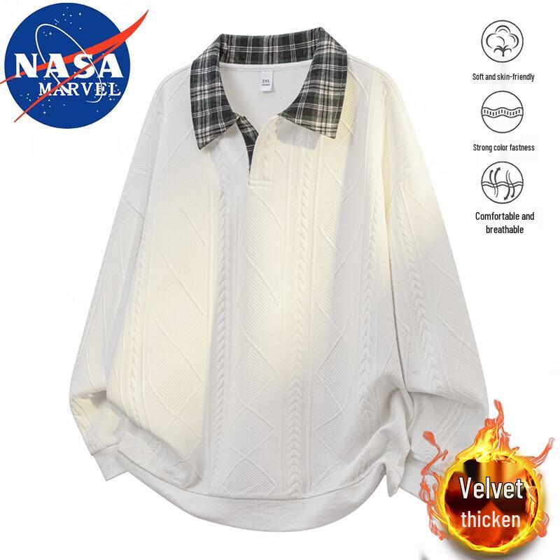 NASA MARVEL Men's Polo Collar Long Sleeve Top