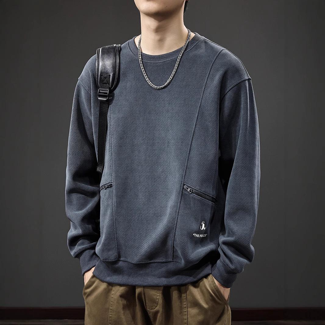 Осенний американский инструментальный мужской свитер с карманом на молнии — фото 5