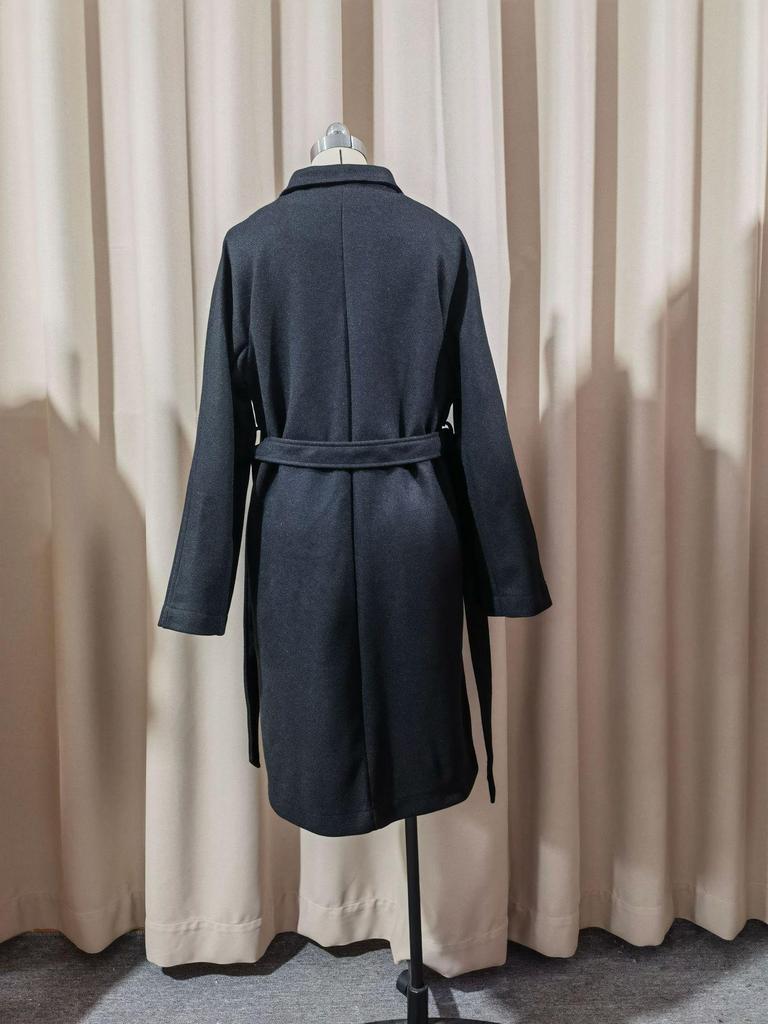 2025 Damen Zweireihiger Extra Langer Woll-Trenchcoat mit Drachen- & Phönix-Design, Unifarben, Reverskragen