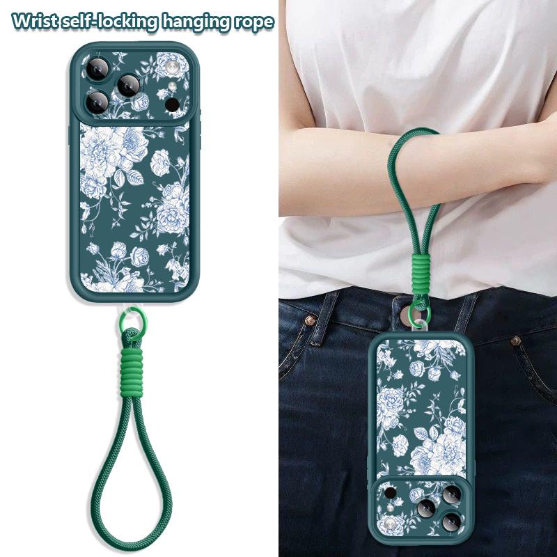 Shockproof Lanyard Case For iPhone 17 Pro Max 17e iPhone 16 15 14 13 Pro Max Vintage White Flower Soft Silicone Bumper Cover