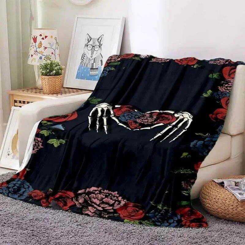 Vintage  Mexican Day of The DeadPattern Blanket Star Art Flannel Thin Blanket Portable Home Travel Office Lunch BreakBlanket