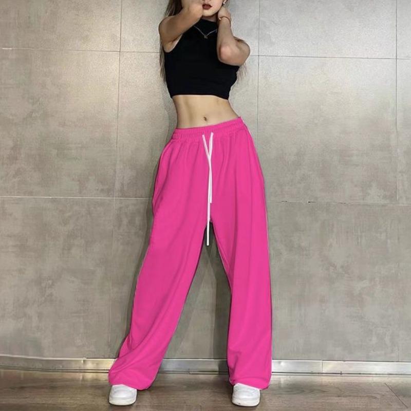 Hip Hop Leggings Sports Women's Spring Autumn Patchwork High Waisted Drawstring Pockets Solid Loose Casual Jazz Pants