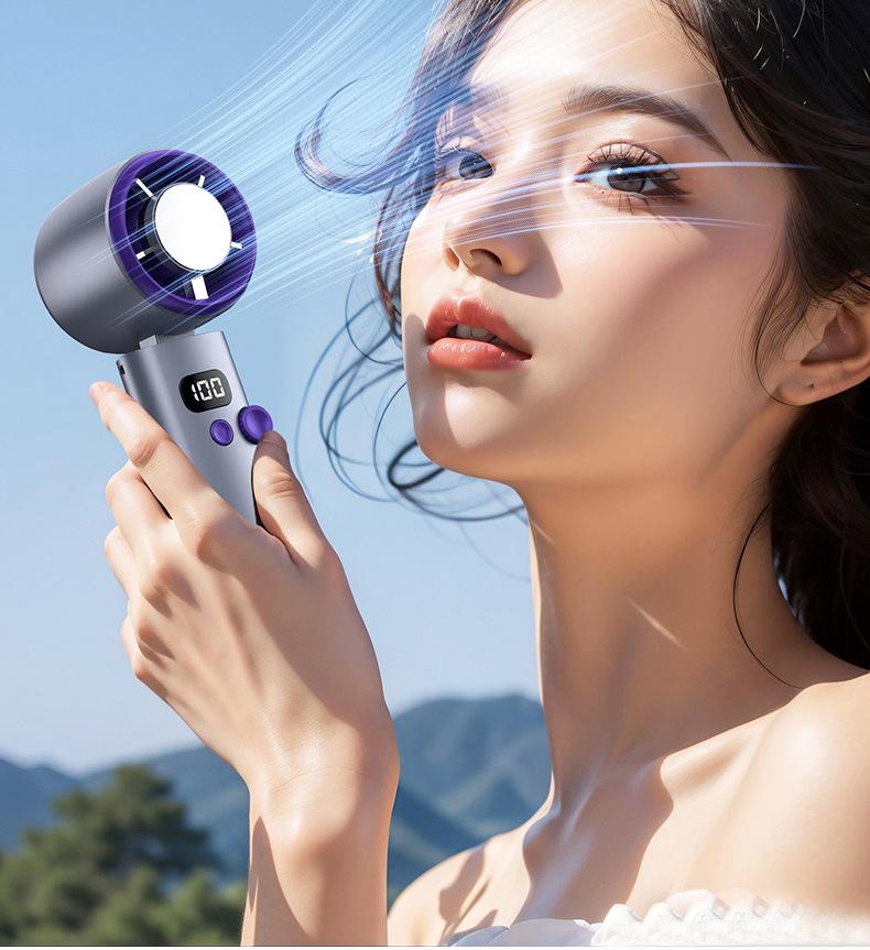Portable High-Speed Bladeless Mini Fan with Digital Display and Cooling Ice Pack