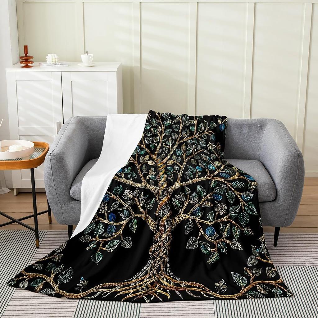 Tree of Life Flannel Fleece Throw Purple Geometry Artwork Super Soft for Bed Sofa Exotic Bohemian Style Bedroom Decor Twin X