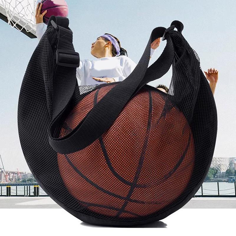 New 1PCS Ball Bag With Zipper Pocket Mesh Ball Storage Bag Sport Equipment Drawstring Sling Storage Net Carrying Basketball