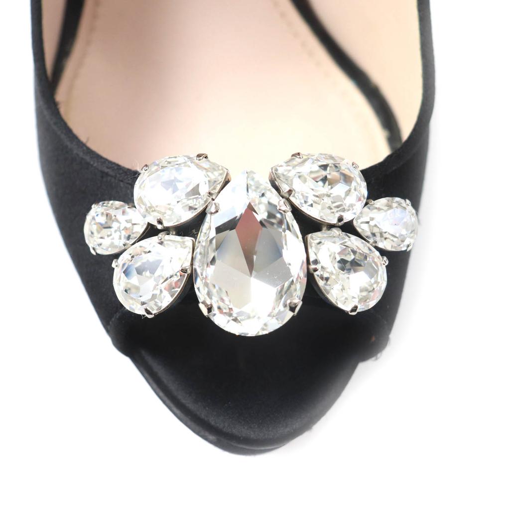 Tolle MIUMIU Pumps Offene Zehenpartie mit Kristallschmuck Schwarz Satin Damen 37 Gebraucht