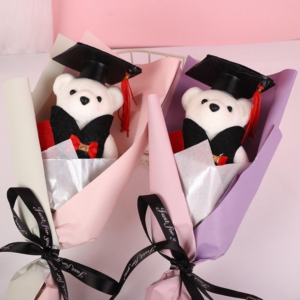 Lovely Graduation Bear Bouquet Chic Graduation Gift Animal Bouquet Bear Plush Bouquet  Student Gift