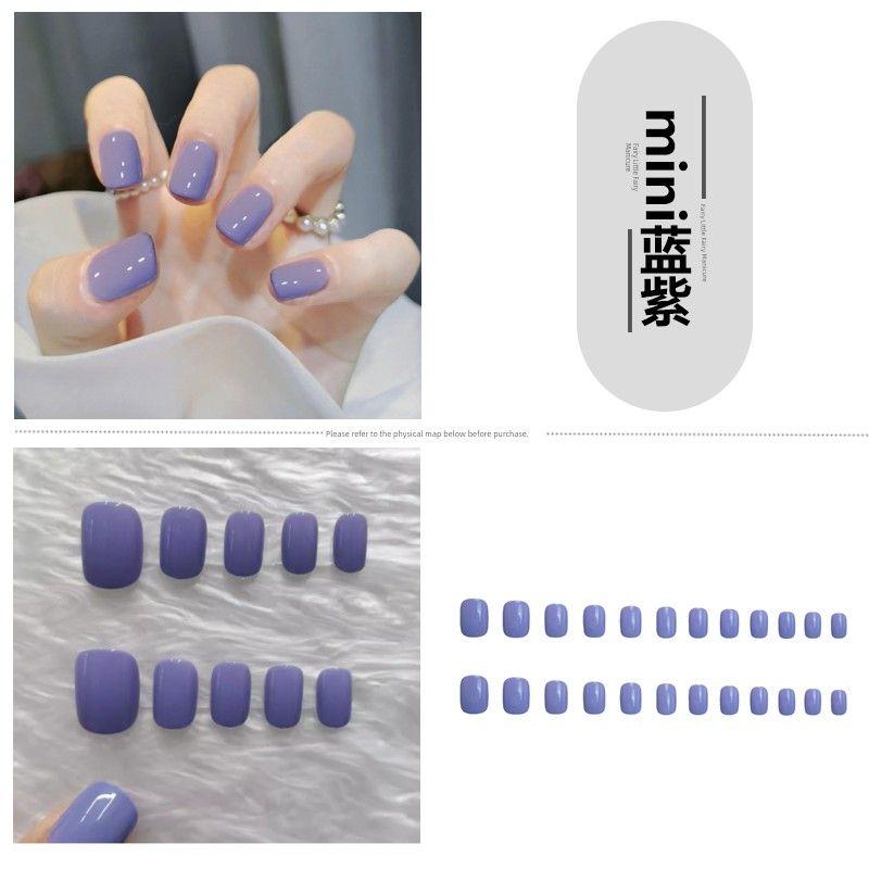 

Конфетный цвет Дофаминовый градиент Летний девичий стиль Наклейки для ногтей Короткие Квадратные круглые Готовый продукт Накладной ноготь Типса 197-mini blue purple