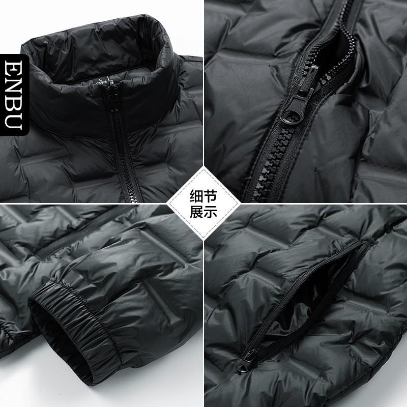 Giacca Leggera da Uomo in Piuma con Collo Alto e Zip Strato Caldo Invernale Outdoor Casual