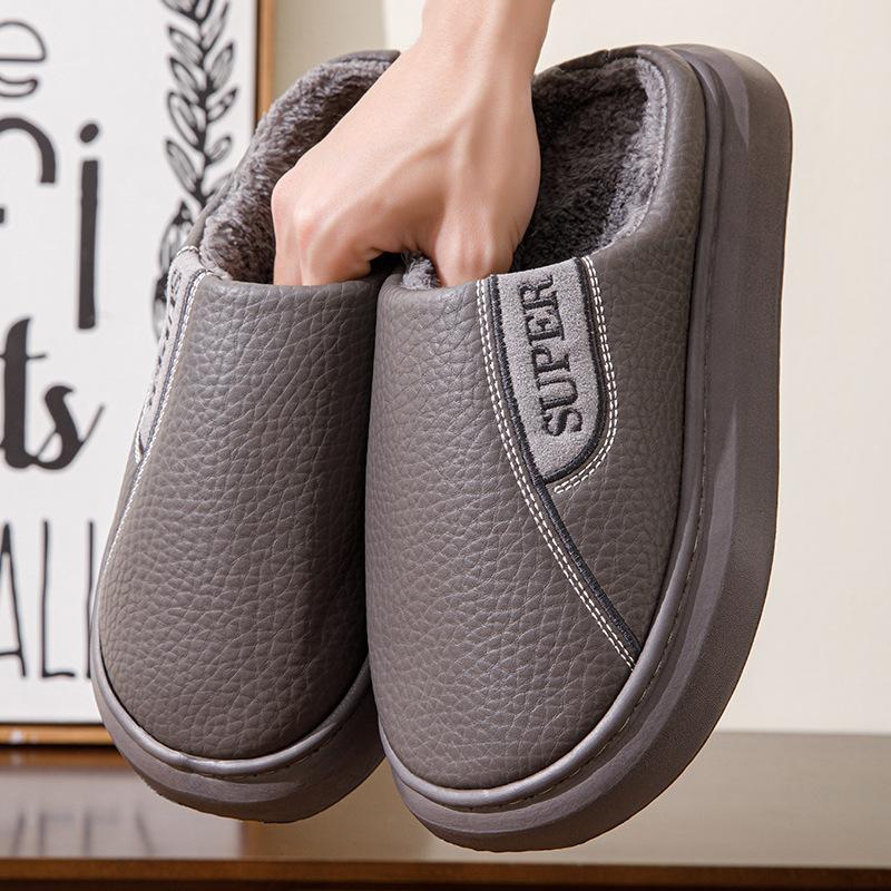 Winter Baumwollpantoffeln Herren Übergröße Haushalt Innen Nichtrutschend Warm Baumwollschuhe mit Samt Dicke Sohle
