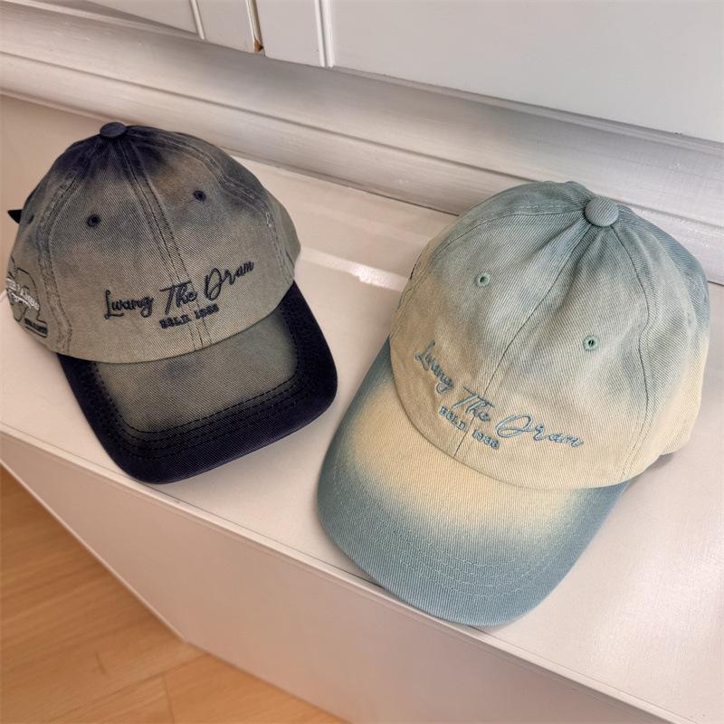 Gradual change color letter embroidery baseball cap women's wide brim enlarged and deepened soft top hat big head circumference show face small hat