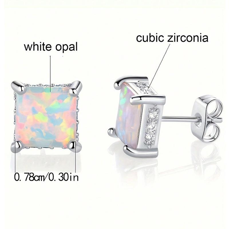 New Square Opal Stud Earrings Copper Plated Real Gold High Quality Kyocera Opal Opal Jewelry