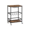VASAGLE LRC087B01 Kitchen Trolley on Wheels with Shelves Glass and Bottle Holders 60 x 40 x 75 cm Industrial Design Vintage Brown/Black