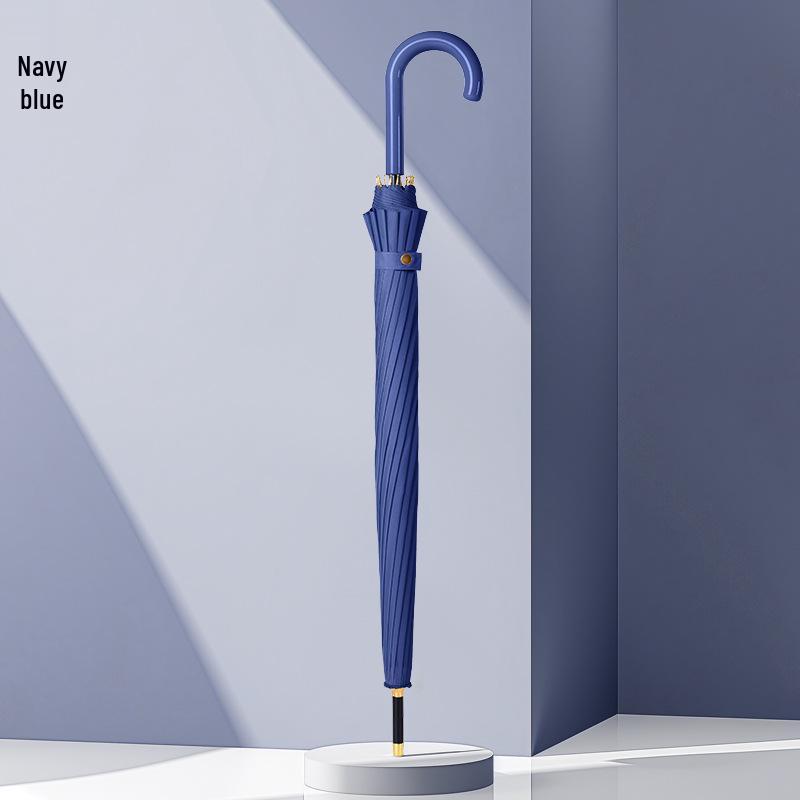 Large Windproof Umbrella: 16-Rib, Long-Handle, Solid Color, Automatic, for Women & Men