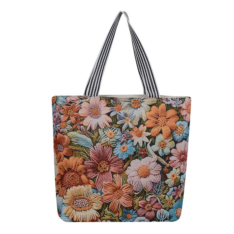 Ethnic Style Embroidered Canvas Bag Sofa Cloth Shoulder Women's Bag Women's Cross-border Leisure Gold Silk Embroidered Backpack