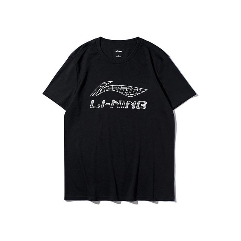 

Li Ning Sports Fashion Series Logo Letter Round Neck Удобная универсальная дышащая свободная футболка с коротким рукавом унисекс футболка черная AHSU833-1 S