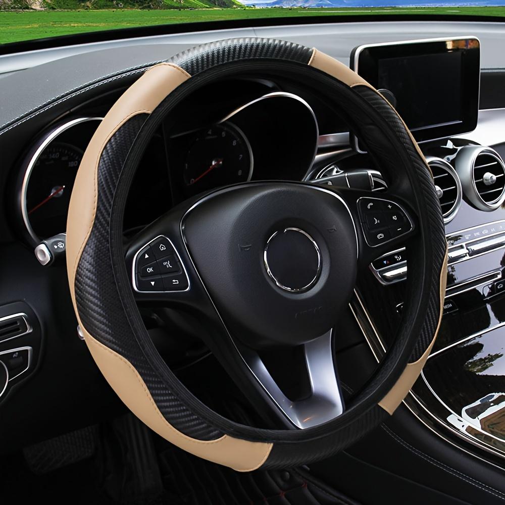 14.57-14.96inch Premium Carbon Fiber PU Leather Car Steering Wheel Cover - Non-Slip, Wear-Resistant, No Inner Ring, Ergonomic Design