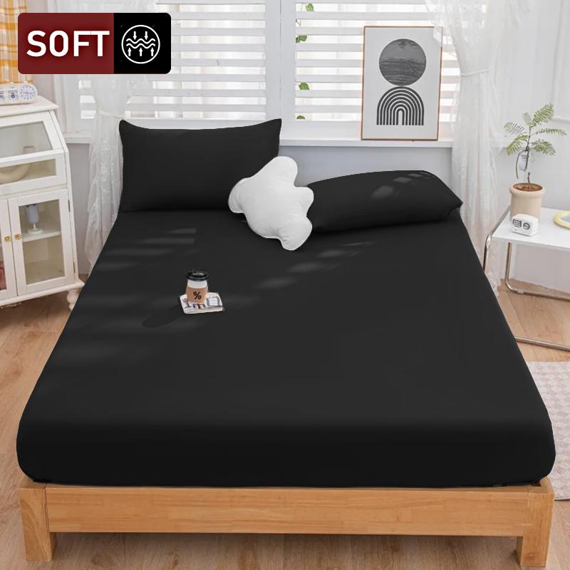 1PC High Quality Solid Color Bed Sheets Dustproof Mattress Protective Cover Soft Comfortable Breathable Fitted Sheet Non-slip Bed cover With Elastic