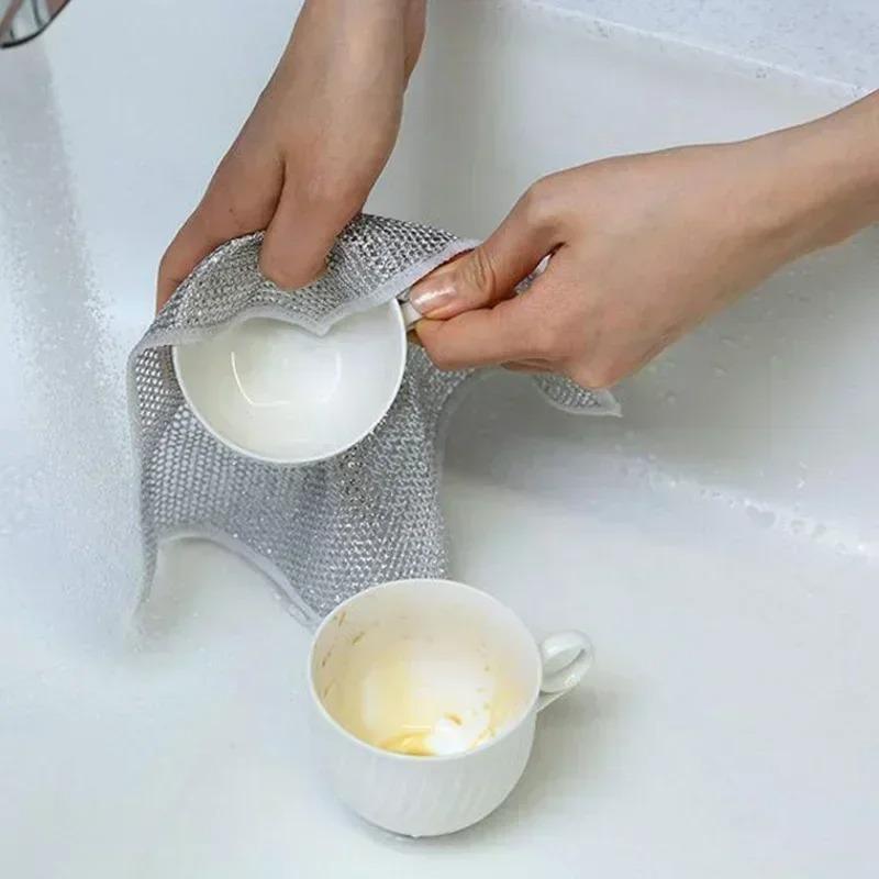 Double-Sided / Single-Sided Silver Fabric Dishcloth Dish Towel Absorbent Non-Stick Oil Dish Rag Housework Cleaning Oil Removal Kitchen Cleaning