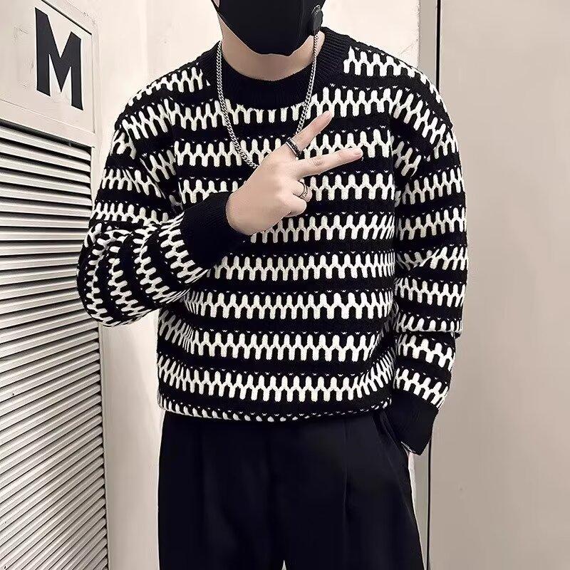 Gestreifter Pullover Herren Herbst und Winter Modemarke Japanischer Stil Retro Lässiger Rundhalspullover